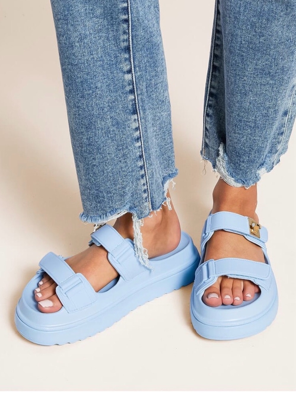 Light Blue Platform Slide Sandals for Women